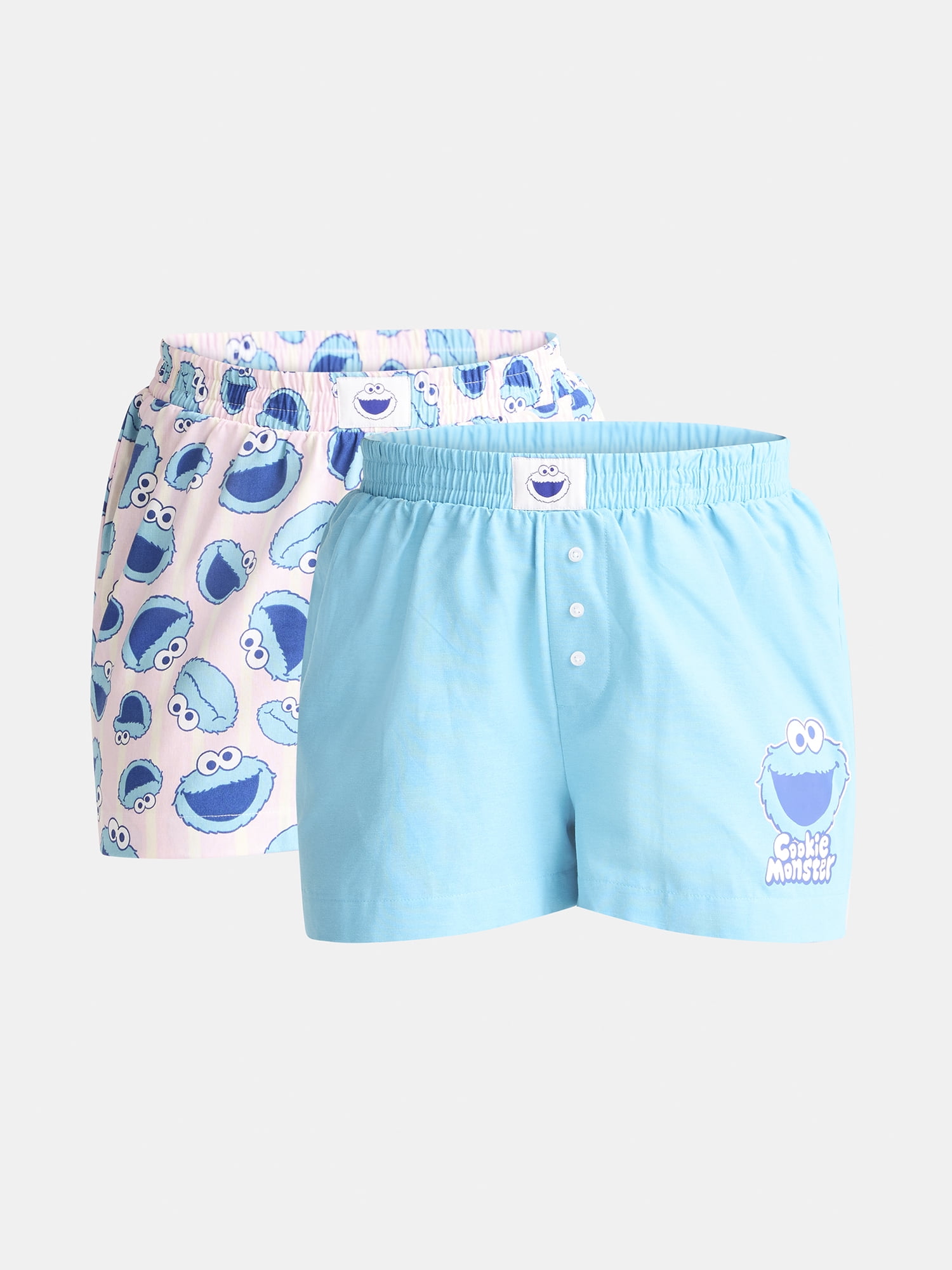 【※kira】　タンクトップBKXL(BUU)　WHXL(COOKIE) Sesame Street Women's Cookie Monster Graphic Boxer Shorts, 2