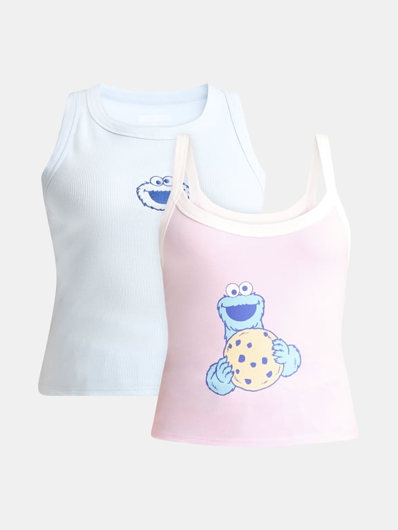 Sesame Street Women's Cookie Monster Graphic Tank Top, 2-Pack, Sizes XXS-XXL