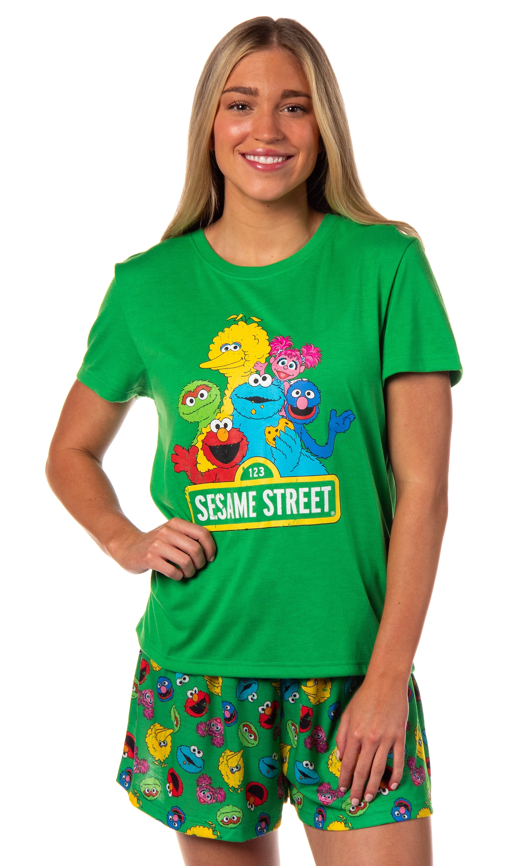 Sesame Street Women's Distressed Print Elmo Cookie Monster Pajama Set ...