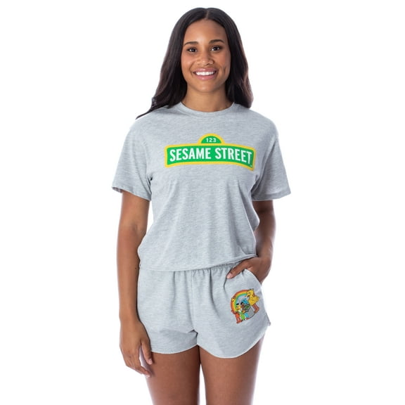Sesame Street Women's Street Sign Shirt and Shorts 2 Piece Pajama Loungewear Set
