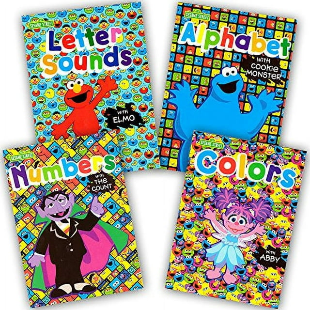 Sesame Street Workbooks Preschool (Set of 4 Workbooks -- Alphabet with Elmo, Letter Sounds, Numbers and Colors)