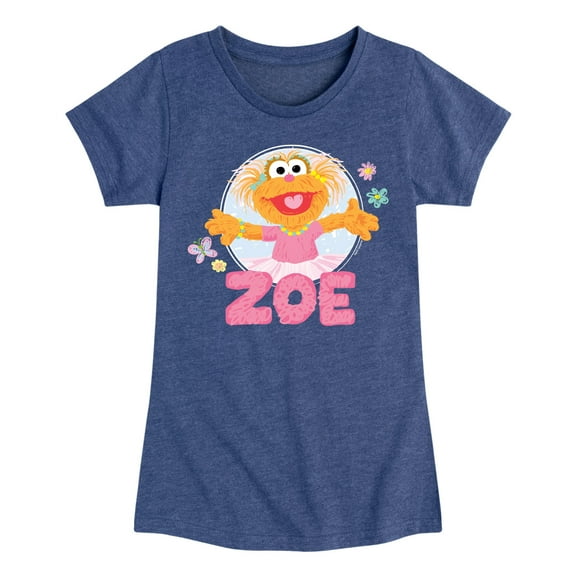 Sesame Street - Zoe Scribble - Girls Fitted Short Sleeve Graphic T-Shirt