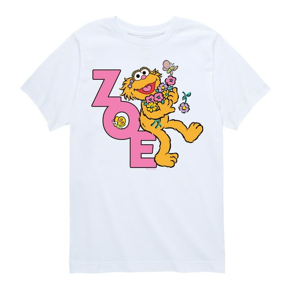 Sesame Street - Zoe With Flowers - Toddler and Youth Short Sleeve Graphic T-Shirt