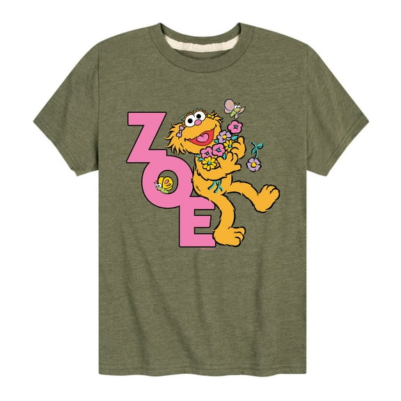 Sesame Street - Zoe With Flowers - Toddler and Youth Short Sleeve Graphic T-Shirt
