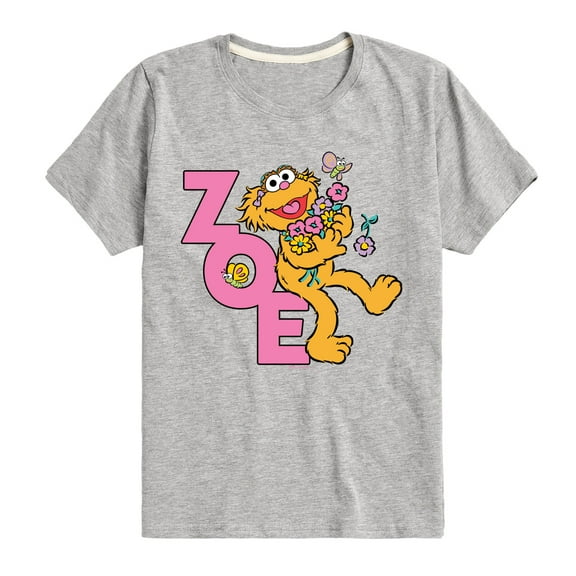 Sesame Street - Zoe With Flowers - Toddler and Youth Short Sleeve Graphic T-Shirt