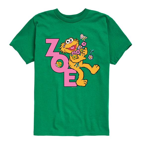 Sesame Street - Zoe With Flowers - Toddler and Youth Short Sleeve Graphic T-Shirt