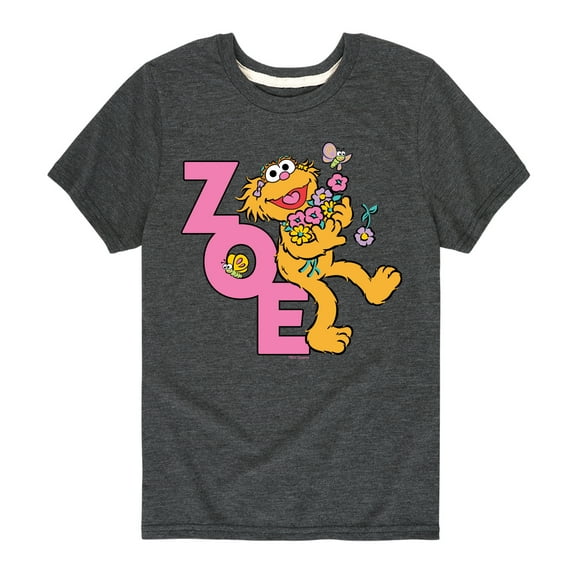 Sesame Street - Zoe With Flowers - Toddler and Youth Short Sleeve Graphic T-Shirt