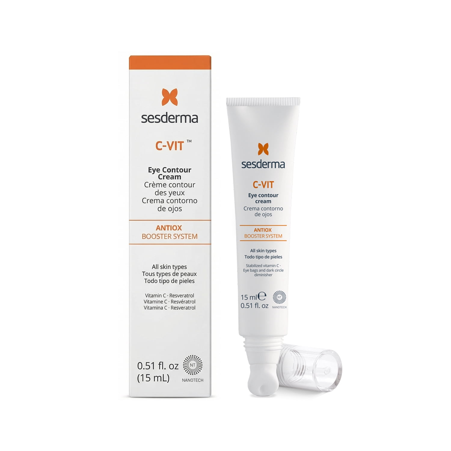 Sesderma C-Vit Ceramic Eye Contour, Brightening Hydrating Eye Cream with Cooling Ceramic Applicator, 0.5 fl oz