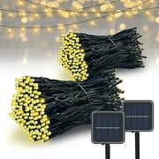 Arshek Solar String Lights Outdoor - 2 Pack 79FT Waterproof Christmas Lights with 200 LEDs & 8 Lighting Modes for Garden, Yard, Tree, & Party Decorations- Warm White