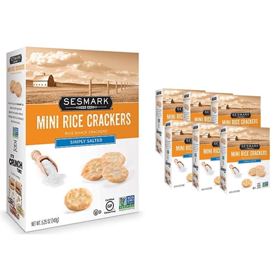 Sesmark Mini Rice Crackers ESF27 Simply Salted - Gluten Free Rice Crackers Non GMO Project Verified - 5.25 Oz. (Pack of 6)