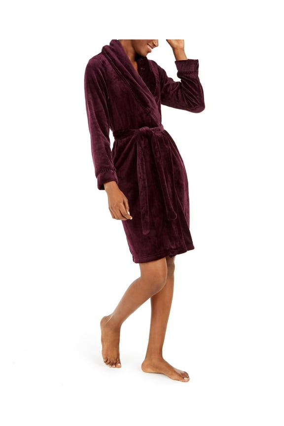 Women's French Fleece Short Wrap Robe,