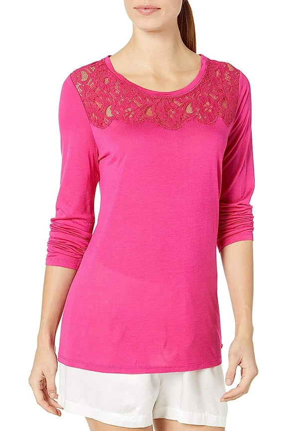 Womens Luxe Knit Lace Trim Sleep Top