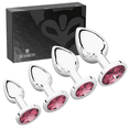 thumbnail image 1 of Session Butt Plugs, 4-Piece Training Set, Anal Plug Toys, Stainless Steel Jewel Charm, Silver & Pink, Circle Shape, 1 of 5
