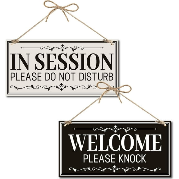 in Session Please Do Not Disturb Sign Welcome Please Knock Wood Outdoor Sign Wooden Hanging Sign Wooden Plaque with Jute Twine Rustic Wall Art Decor for Office Home Decoration Gifts 12x6in 1pc