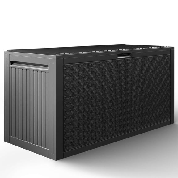 Enyopro 90 Gallon Deck Box, Organization and Storage Box for Patio Furniture Outdoor Cushions, Throw Pillows, Garden Tools and Pool Toys, Black