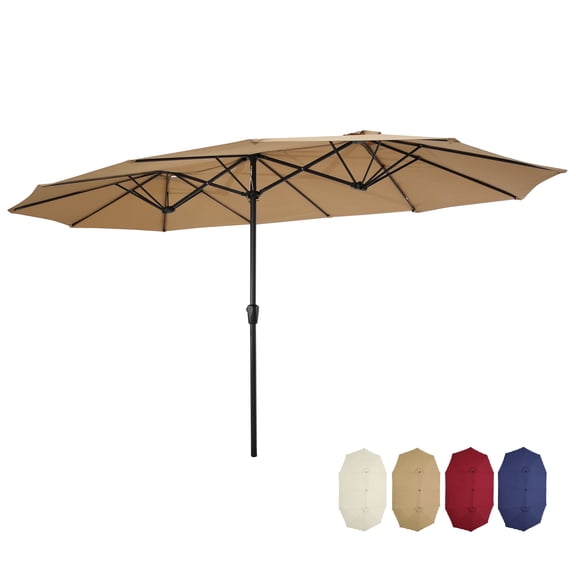SESSLIFE 15 ft Patio Umbrella, Double-Sided Outdoor Market Umbrella with Hand-Crank System, Taupe Rectangle Umbrella for Balcony, Backyard, Deck, Poolside, TE2709