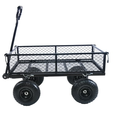 Sesslife Outdoor Heavy Duty Utility Wagon Cart, 660lbs Capacity Folding Steel Frame Garden Cart with Adjustable 180° Rotation Handle, Rubber Tire