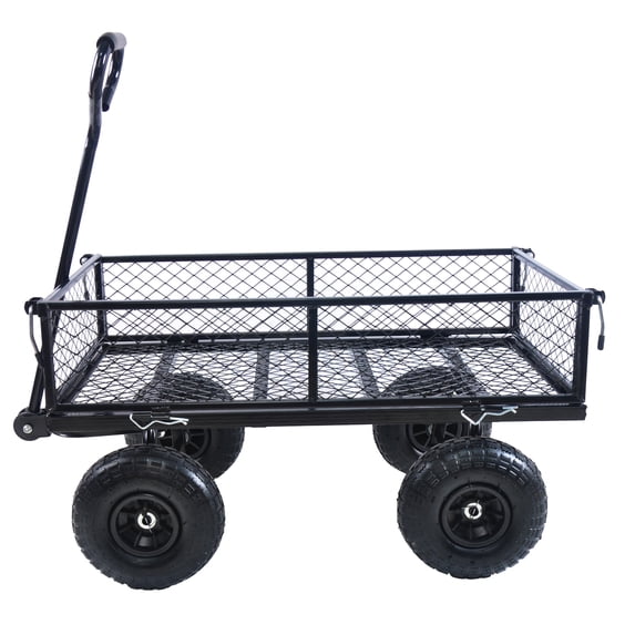 Sesslife Outdoor Heavy Duty Utility Wagon Cart, 660lbs Capacity Folding Steel Frame Garden Cart with Adjustable 180° Rotation Handle, Rubber Tire