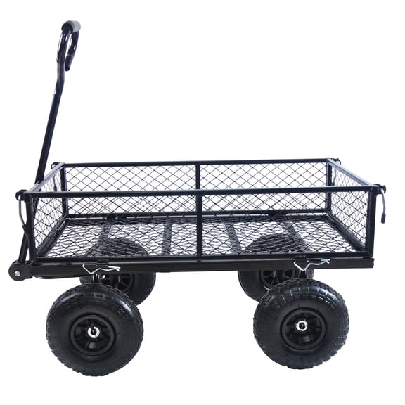 Sesslife Outdoor Heavy Duty Utility Wagon Cart, 660lbs Capacity Folding Steel Frame Garden Cart with Adjustable 180° Rotation Handle, Rubber Tire