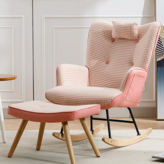 Sesslife Upholstered Indoor Wooden Baby Rocking Chair, 35.5-inch ...