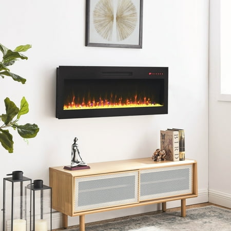 Sesslife 42" Electric Fireplace, Recessed Wall Mounted Electric Fireplace inserts, Adjustable Flame Colors and Speed, Low Noise LED Fireplace Heater with Touch Screen and Remote Control, Black