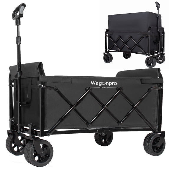 Sesslife 220LBS Collapsible Wagon Cart, 120L Capacity Storage Garden Wagon, Outdoor Heavy Duty Utility Beach Wagon Cart for Sand with Big Wheels, Adjustable Handle for Shopping, Camping