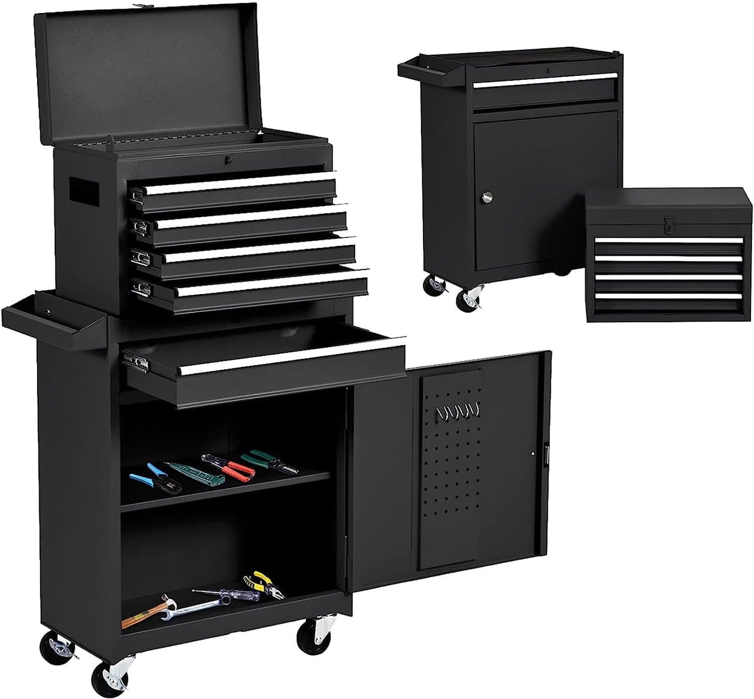 Black Alloy Steel 8-Drawer Rolling Tool Chest with Lockable Wheels
