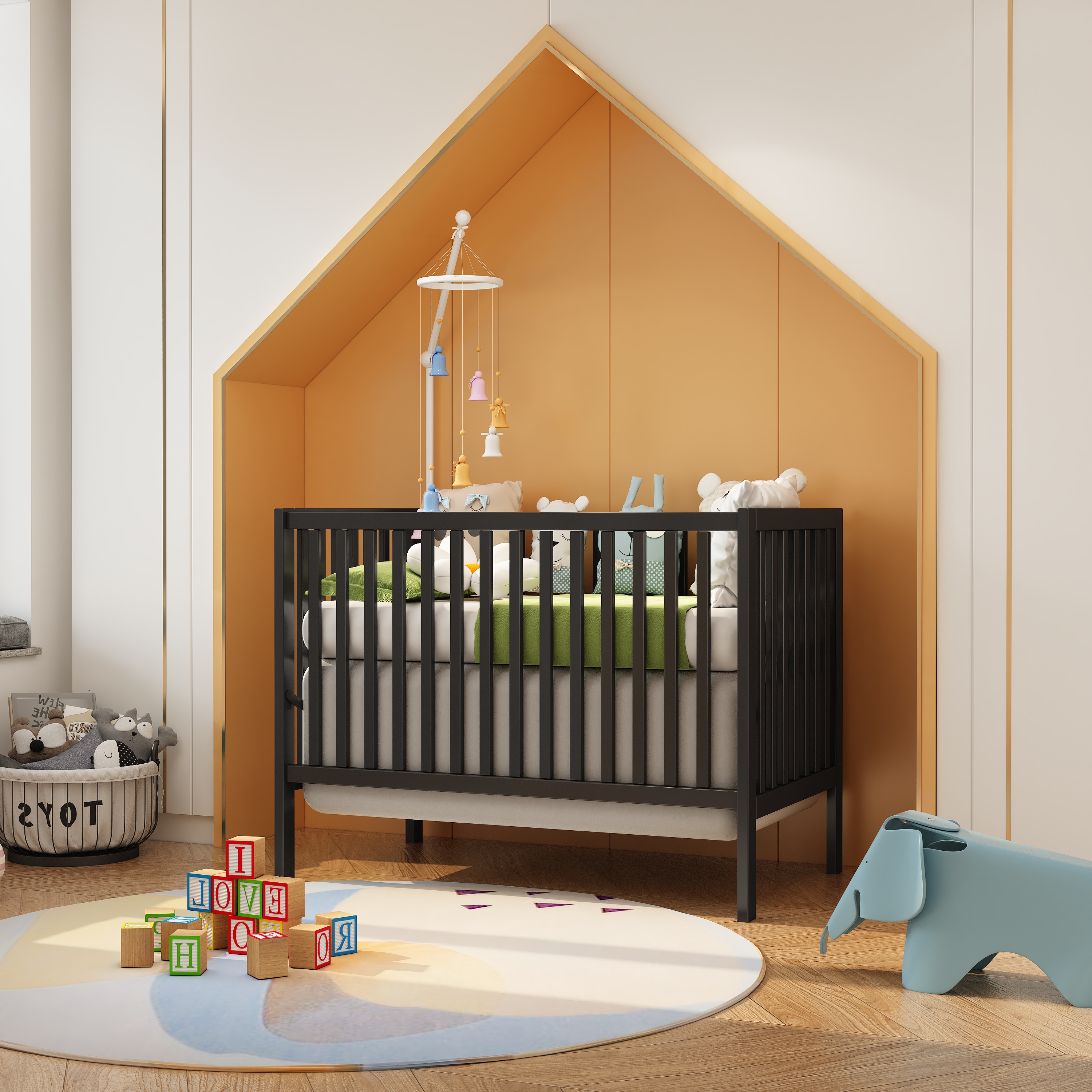 Sesslife 5In1 Convertible Crib, Baby Bed, Converts from Baby Crib to