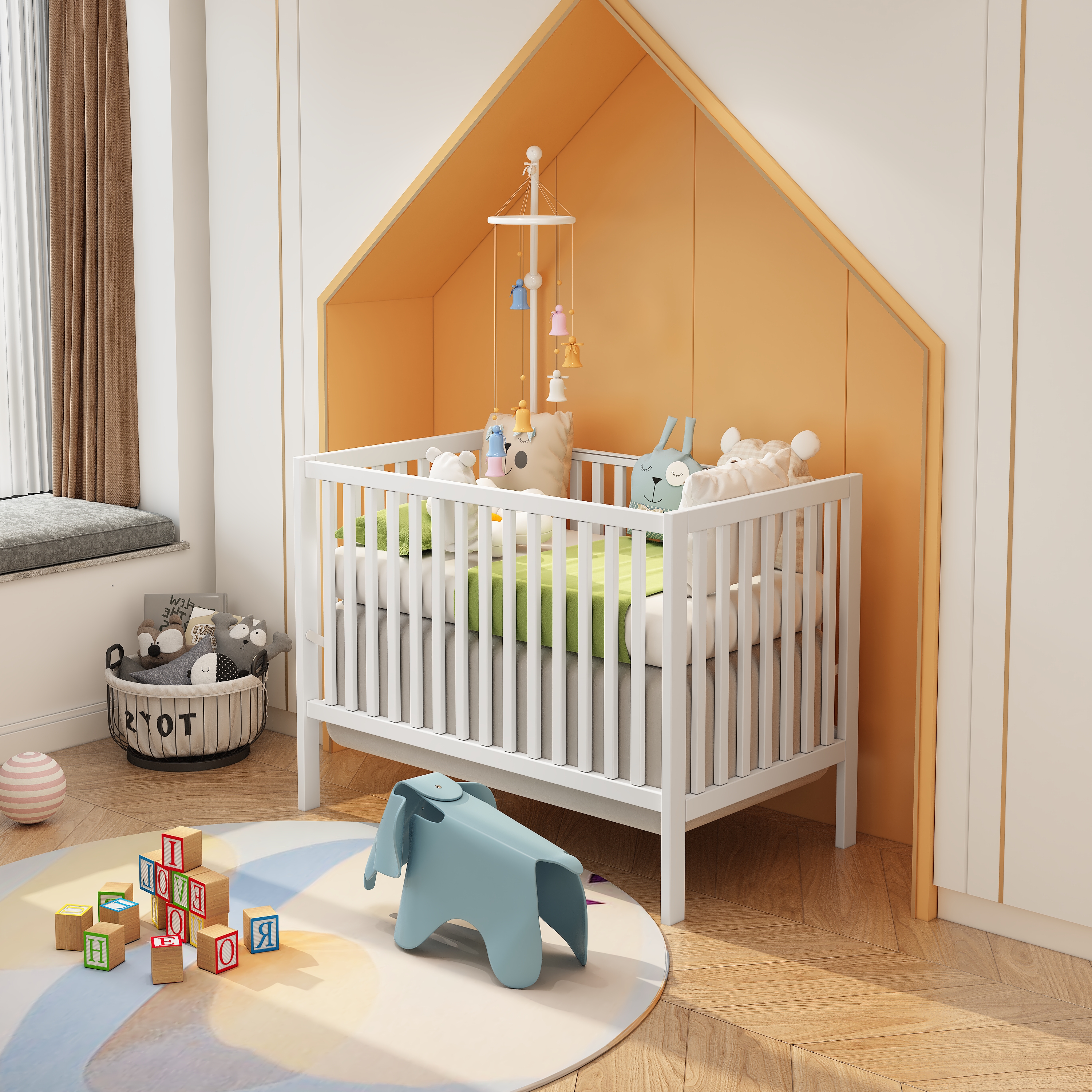 Sesslife 5In1 Convertible Crib, Baby Bed, Converts from Baby Crib to