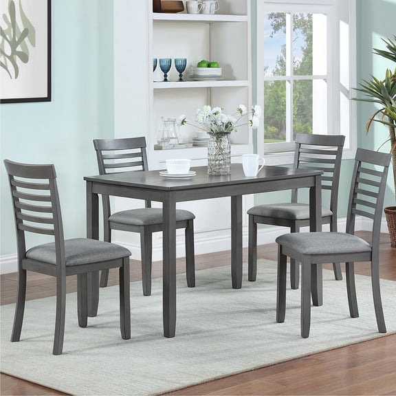 Sesslife 5 Piece Dining Set with One Rectangle Table and 4 Upholstered Chairs for 4 Persons, Dining Room Table Set for Small Place(Table+4 Chairs)