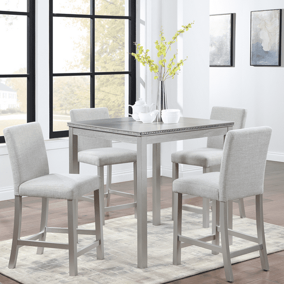 Sesslife 5 Piece Modern Dining Set for Home, Kitchen, Wooden Dining Square Table Set, Counter Height Table Set with 4 Upholstered Chairs, Gray