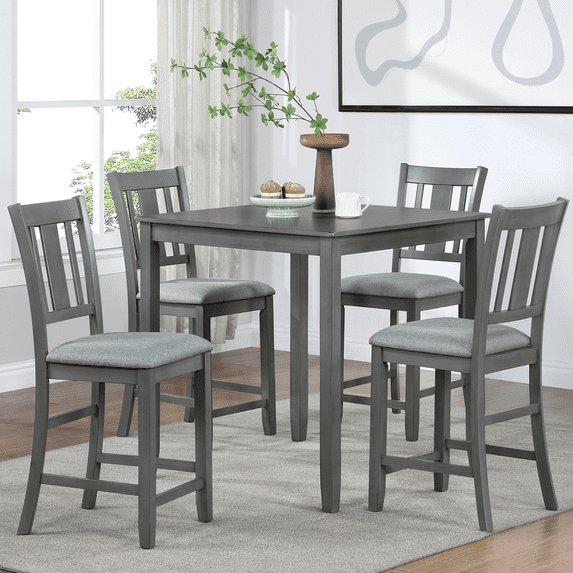 SESSLIFE 5 Piece Modern Dining Set for Home, Kitchen, Wooden Dining Square Table Set, Square Table with 4 Upholstered Chairs, Walnut