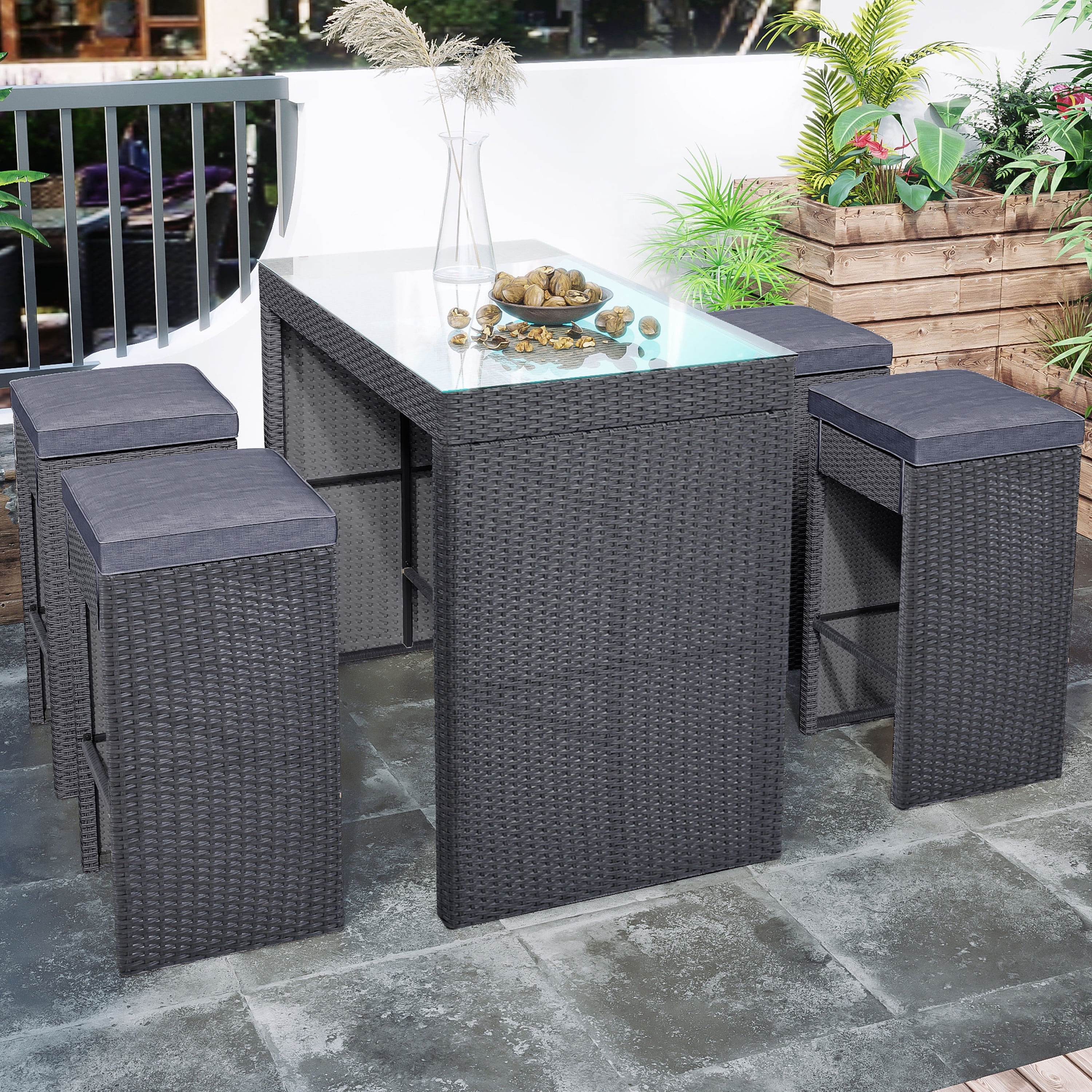 Picture of ENYOPRO 5 Piece Outdoor Dining Set, All Weather Wicker Bar Height ...