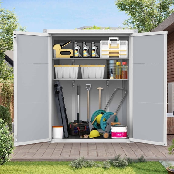 Sesslife 5'x3' Resin Outdoor Storage Shed with Lockable Door, Gray