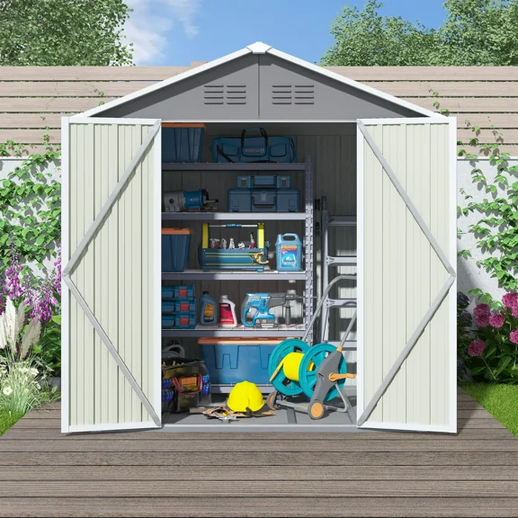 Sesslife 6' x 4' Outdoor Storage Shed, Metal Garden Shed with Double Lockable Doors and Floor Frame, Vertical Tool Storage Shed for Patio, Garden, Backyard, Lawn, Dark Gray