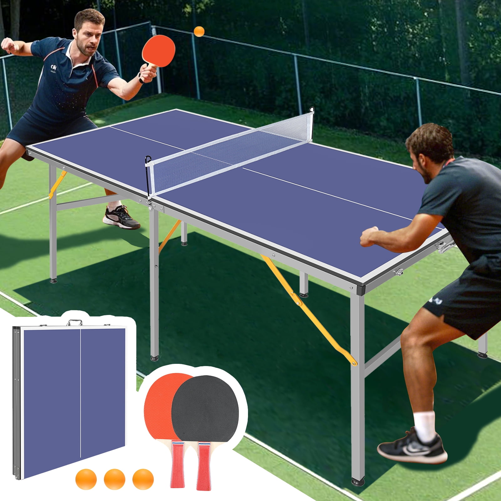 6ft Blue Aluminum Foldable Outdoor Table Tennis Set with Net