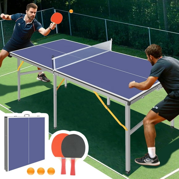 Sesslife 6ft Table Tennis Table,Portable & Foldable Ping Pong Table Set, Indoor/Outdoor Game Table with Net, 2 Table Tennis Paddles and 3 Balls