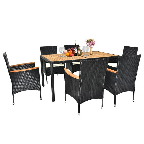 ENYOPRO 7 Piece Patio Table and Chairs, All Weather Black Wicker Outdoor Furniture Dining Set with 6 Chairs and Removable Cushions, Patio Seating Sets for Backyards, Porches, Lawn