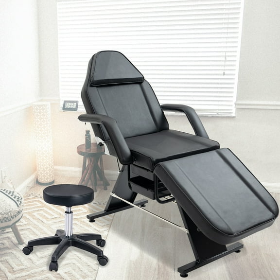 Sesslife 73" 3-Section Massage Table with Swivel Stool, Adjustable Tattoo Chair Esthetician Bed with 2 Trays, Modern Spa Salon Facial Bed, Comfy Beauty Massage Table Chair, Steady Metal Frame, Black