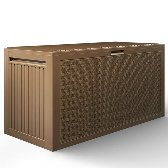 Enyopro 90 Gallon Deck Box, Organization and Storage Box for Patio Furniture Outdoor Cushions, Throw Pillows, Garden Tools and Pool Toys,Brown