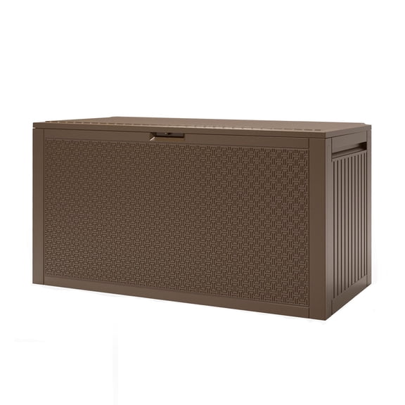 Enyopro 90 Gallon Deck Box, Organization and Storage Box for Patio Furniture Outdoor Cushions, Throw Pillows, Garden Tools and and Pool Toys, Brown