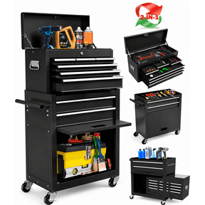 Seizeen 8-Drawer Rolling Tool Box and Organizer, 2-IN-1 Rolling Tool Chest on Wheel, Lockable Tool Organizer Garage Workshop Warehouse Storage