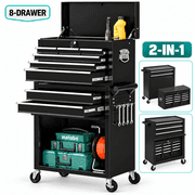 Seizeen 8-Drawer Rolling Tool Chest, 2-in-1 Lockable Tool Box with Wheels, Removable Top Toolbox, Storage Cabinet with Ball-Bearing Slides for Garage Workshop, Black