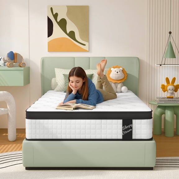 12 inch Twin Mattress, Sesslife Memory Foam Mattress in a Box, Cooling Gel Hybrid Mattress with Knitted Fabric, Twin Size Individual Pocket Spring Mattress, Medium Firm, CertiPUR-US, White/Black