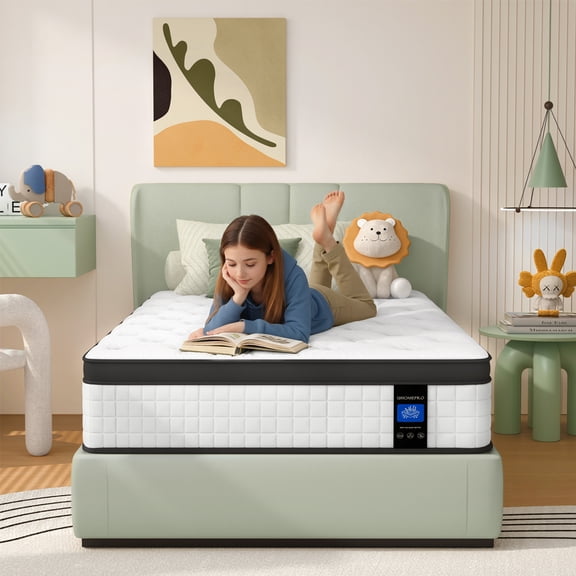 12 inch Twin Mattress, Sesslife Memory Foam Mattress in a Box, Cooling Gel Hybrid Mattress with Knitted Fabric, Twin Size Individual Pocket Spring Mattress, Medium Firm, CertiPUR-US, White/Black