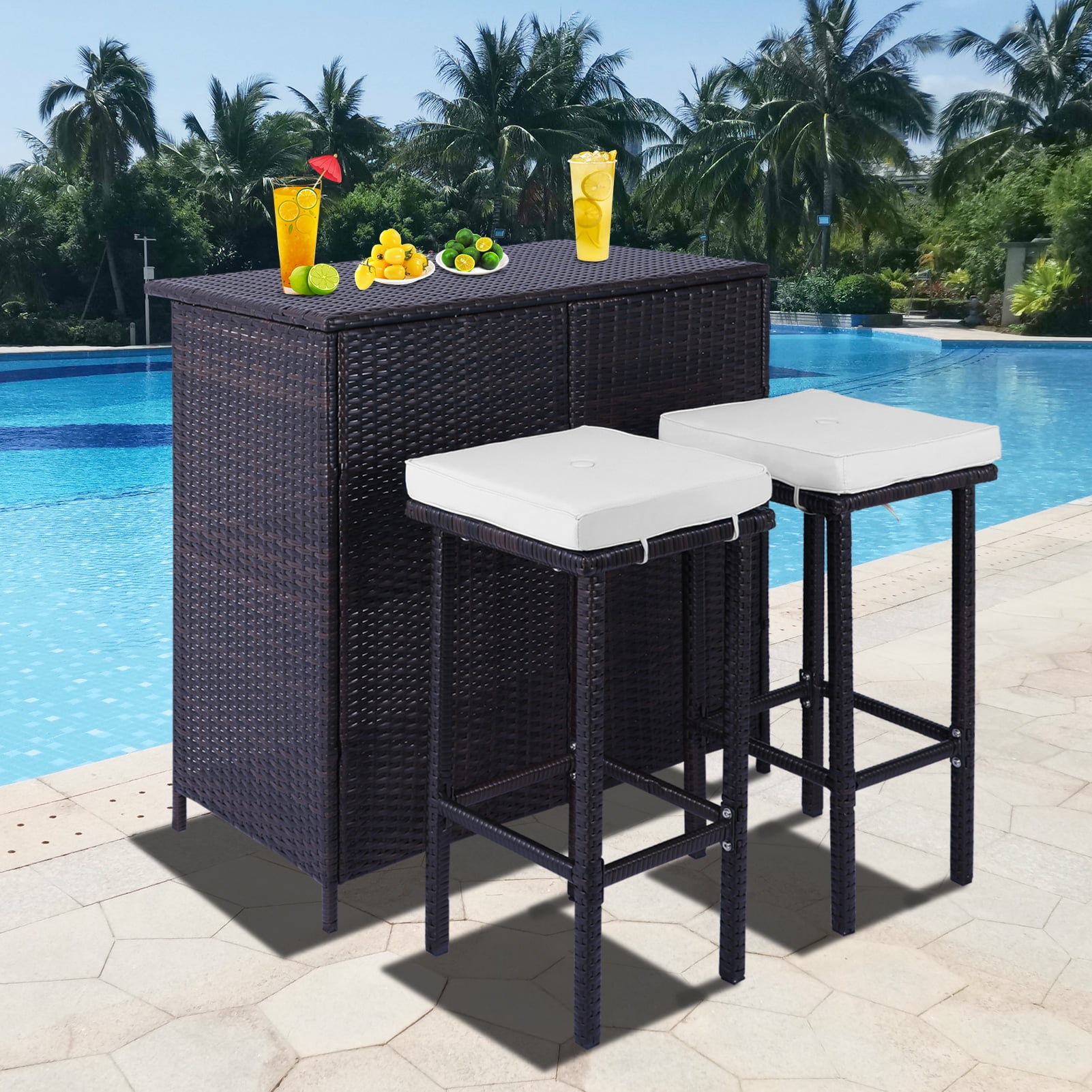Sesslife Bar Height Outdoor Dining Table Set for 2, Rattan Patio