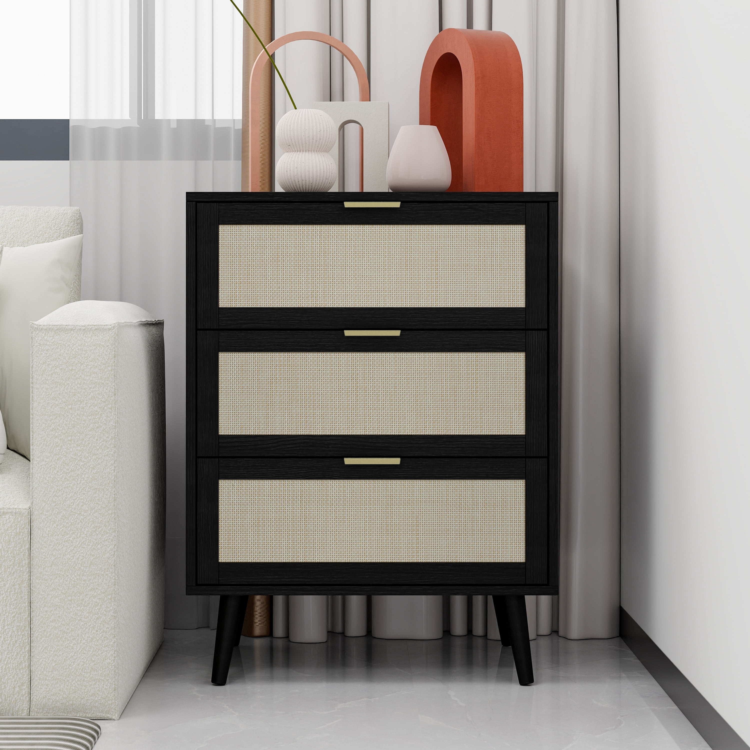 Sesslife Bedside Three-Drawer Cabinet, Modern End Side Table, Storage ...