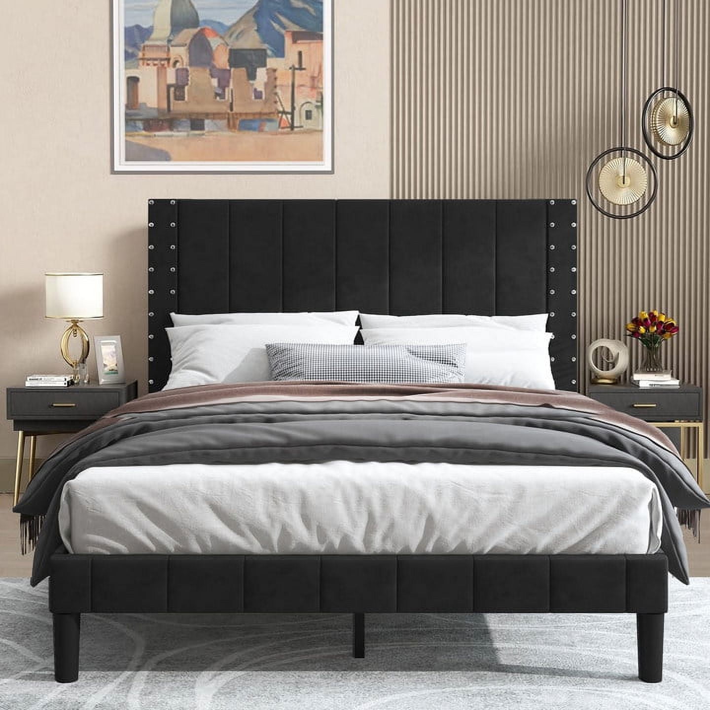 Sesslife Black Platform Bed Frame, Full Size Upholstered Platform with ...