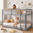 thumbnail image 1 of Solid Wood Low Bunk Bed for Boys Girls, Sesslife Twin Over Twin Bunk Bed with Guardrails & Ladder, Non-Toxic Finish, No Box Spring Needed, Easy Assembly, Gray, 1 of 8