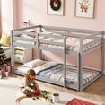thumbnail image 1 of Twin over Twin Bunk Bed, Sesslife Low Floor Wood Bunk Bed Frame with Guardrails and Ladder, Space Saving Bunk Bed for Bedroom, No Box Spring Needed, Gray, 1 of 9